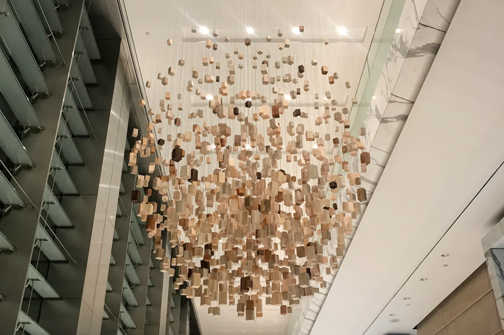 Lobby wooden block installation art