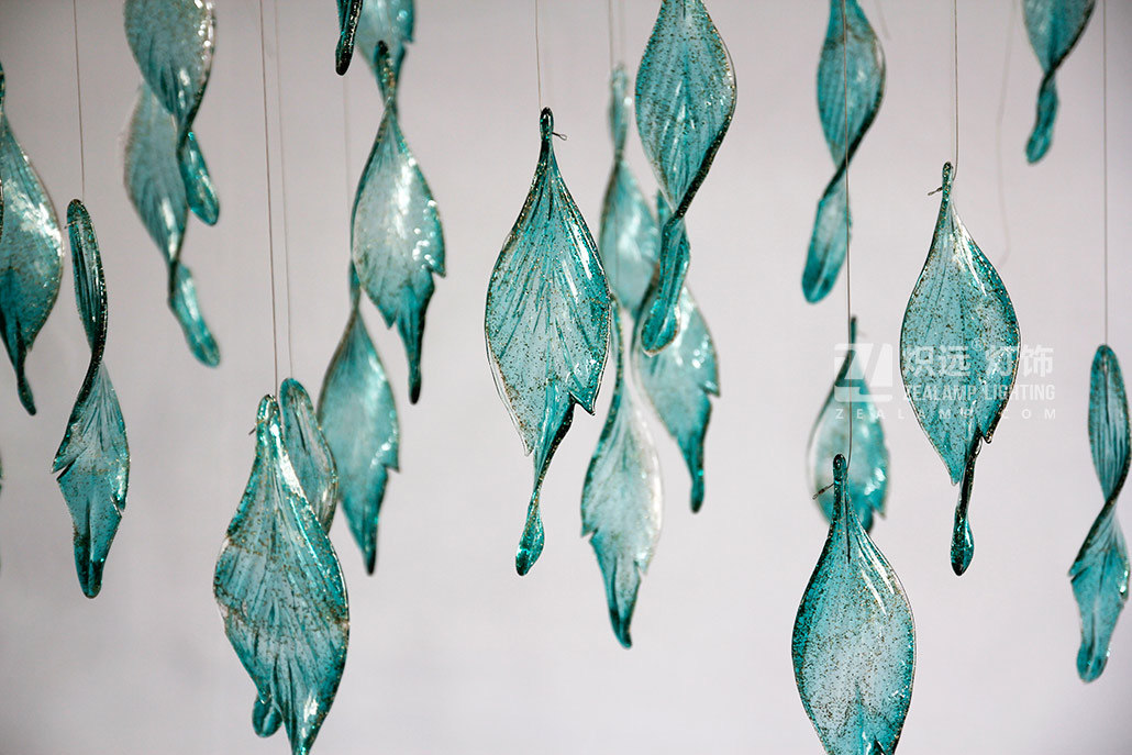 Cyan Glass Leaf Art Chandelier