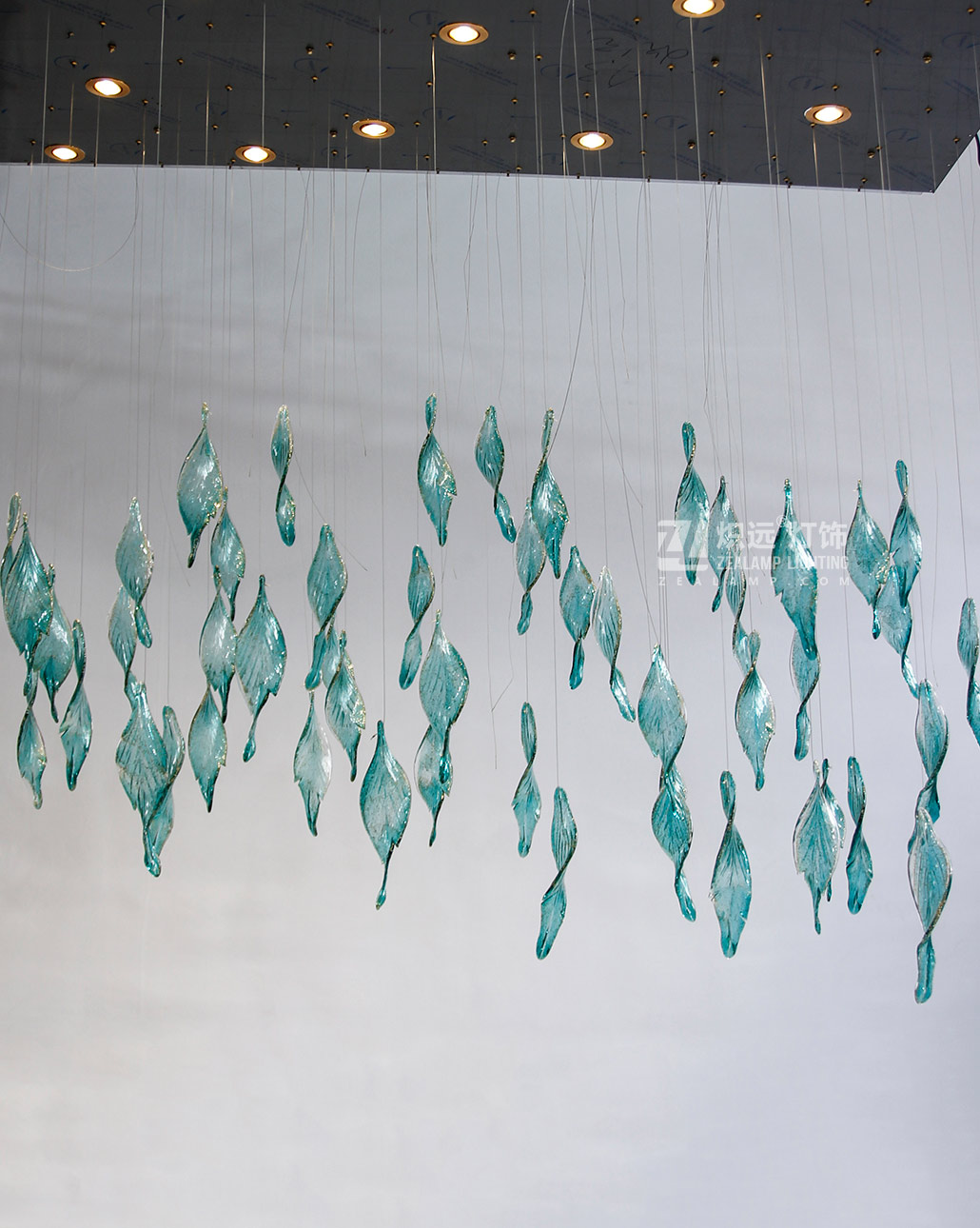 Cyan Glass Leaf Art Chandelier