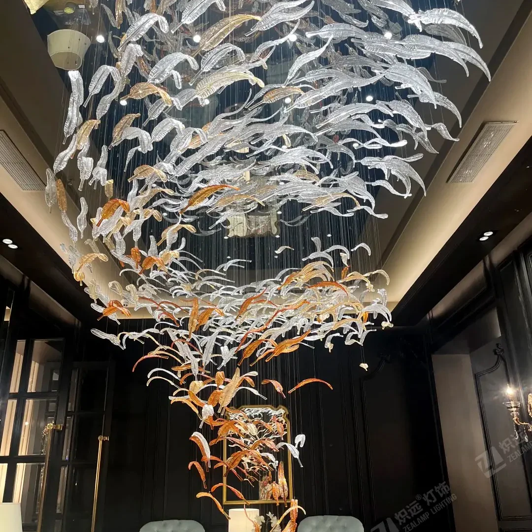 Glass feather art chandelier