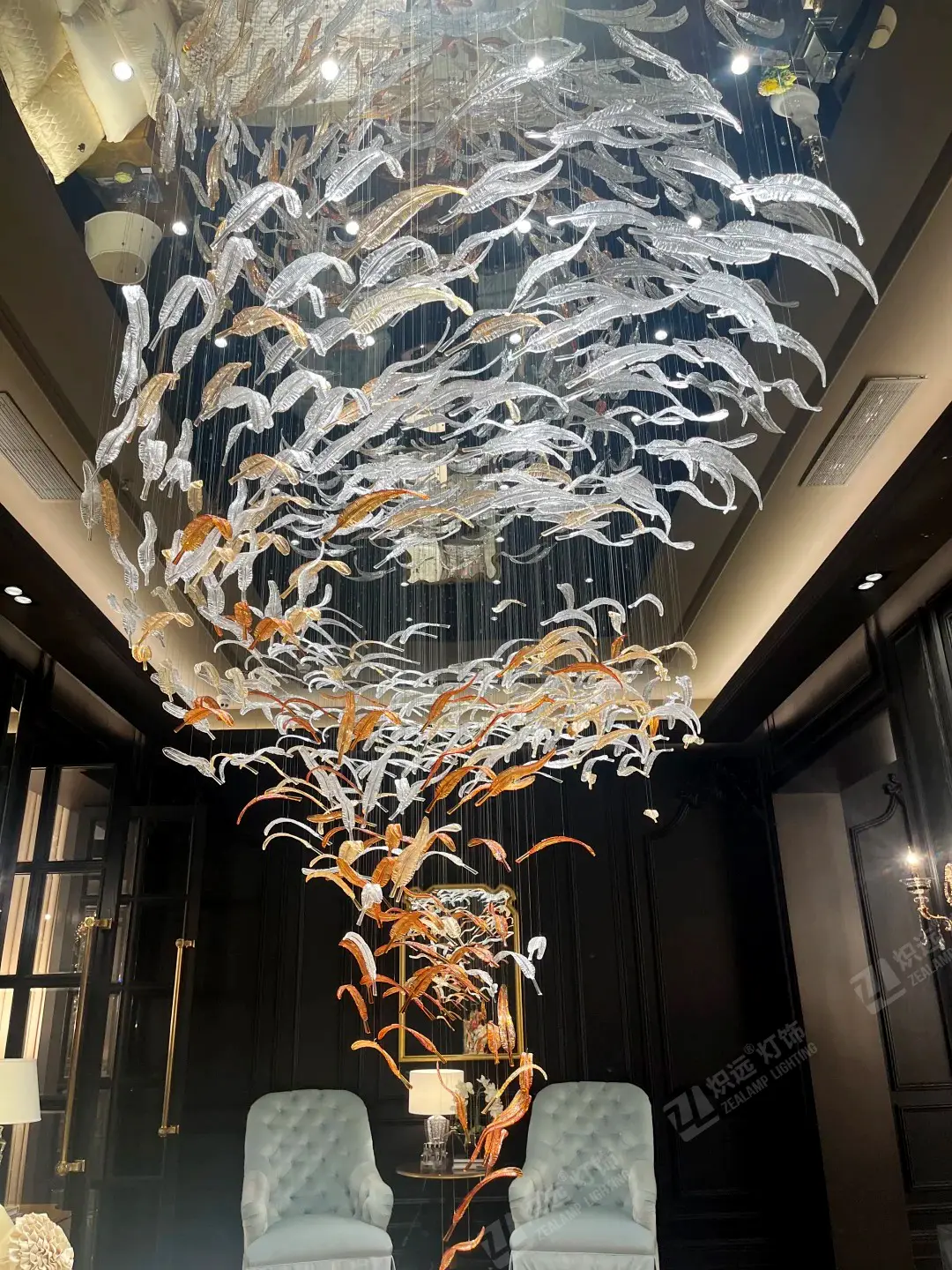 Glass feather art chandelier