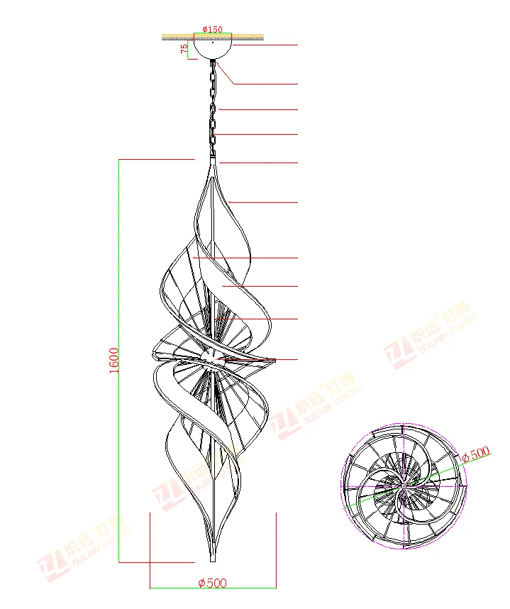 Acrylic spiral chandelier drawing