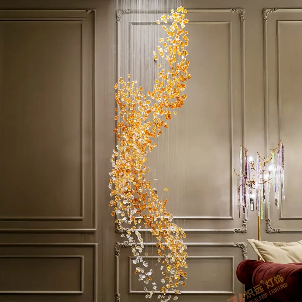 Amber colored glass stone pendant light