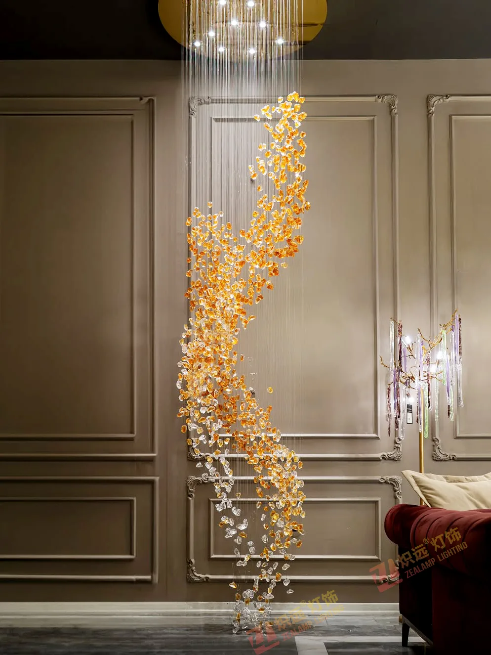 Amber colored glass stone pendant light