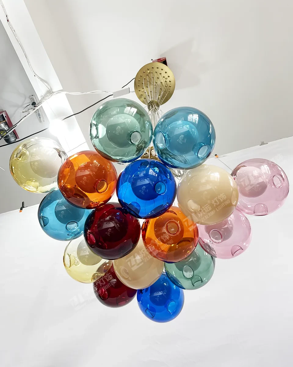 Colored glass ball pendant light