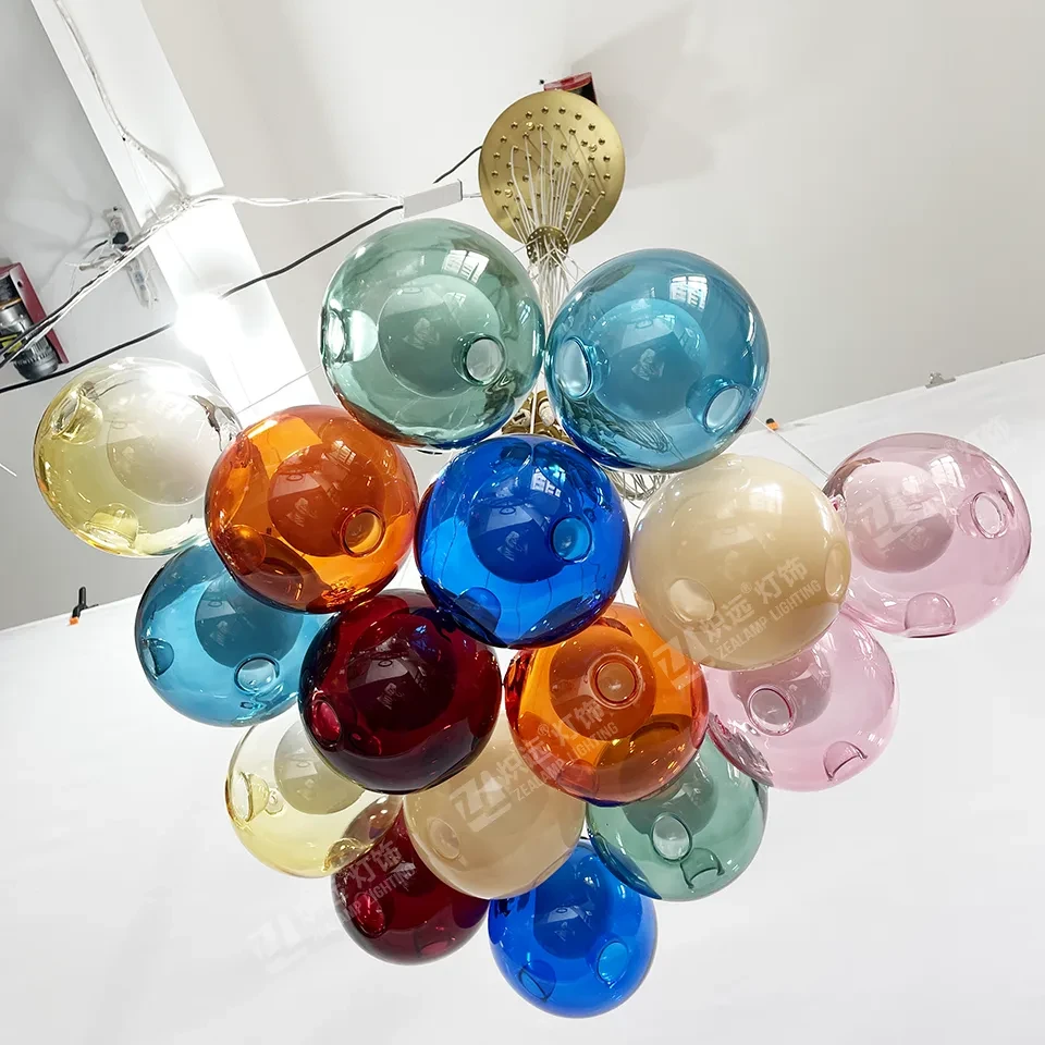 Colored glass ball pendant light