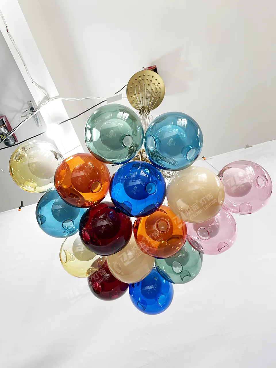 Colored glass ball pendant light