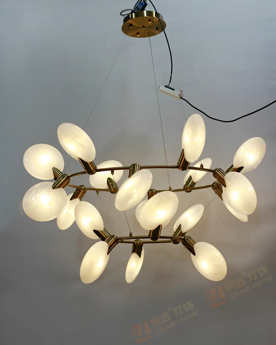 Villa living room featured chandelier