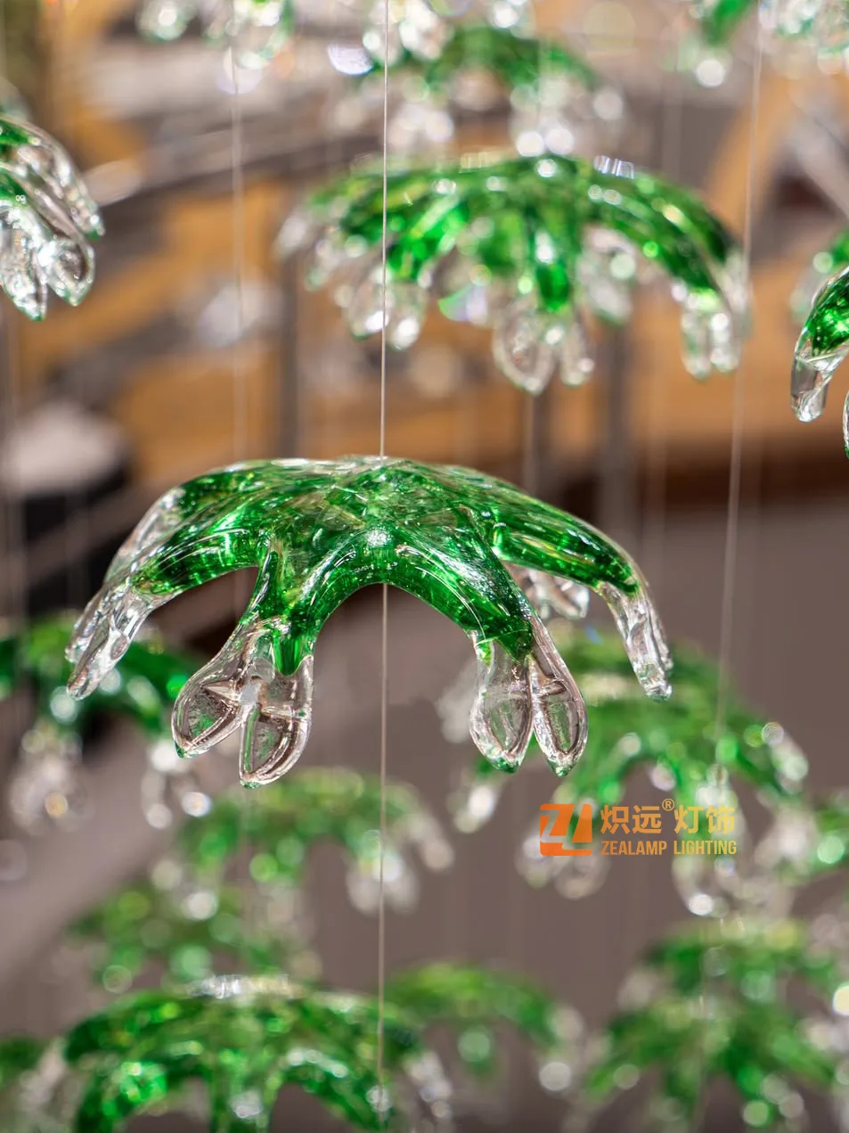 Staircase art glass chandelier