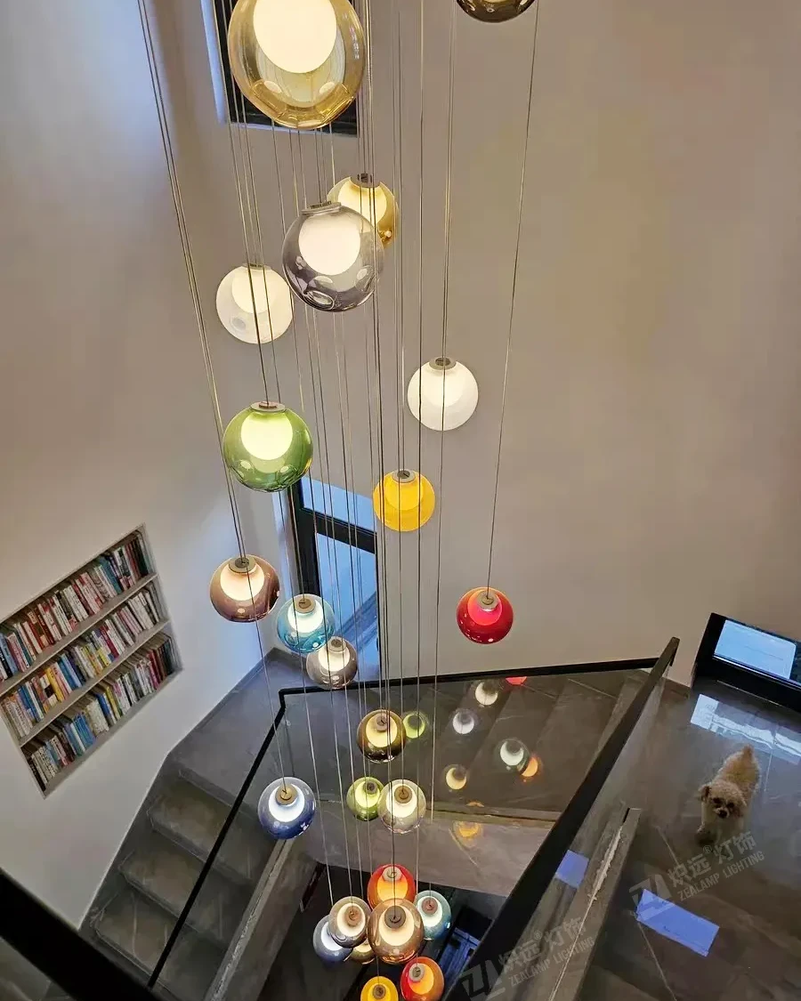 Colored glass ball chandelier