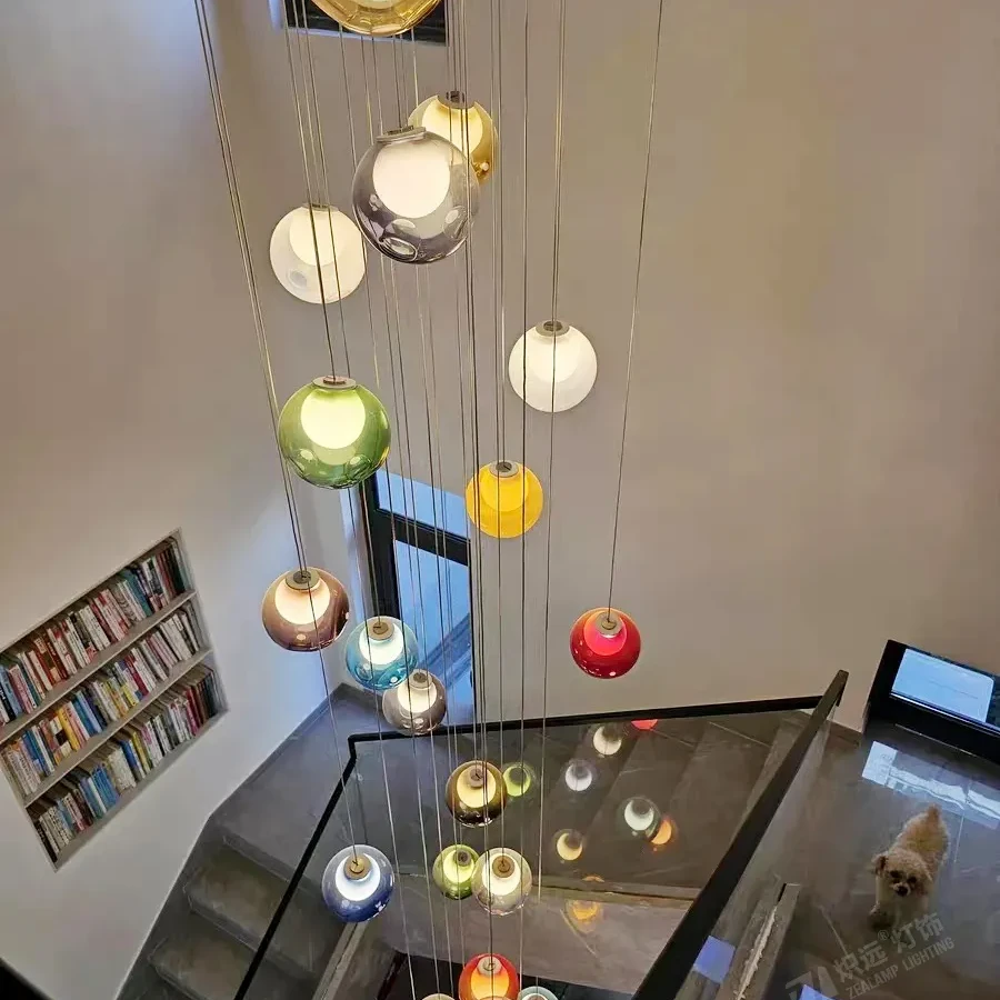 Colored glass ball chandelier