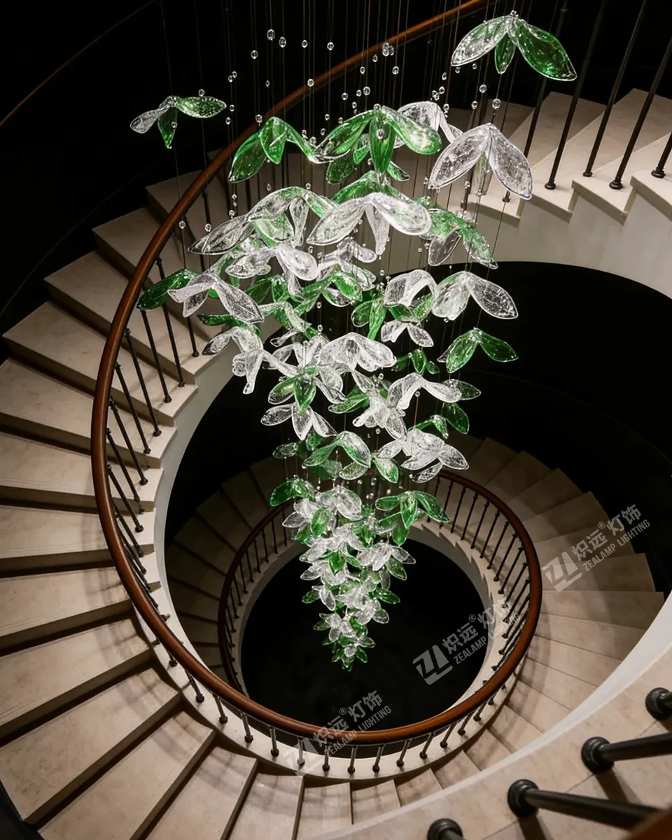 Spiral staircase chandelier